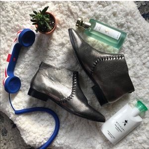 NICOLE MILLER: Gun Metal Elize Leather Ankle Boots